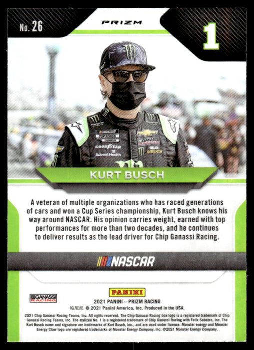 Kurt Busch 2021 Panini Prizm Silver Prizm Back of Card