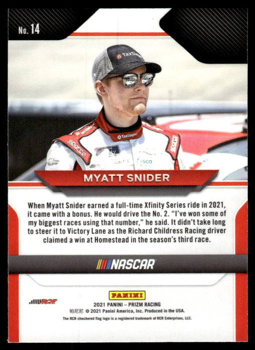 Myatt Snider 2021 Panini Prizm Racing Base Back of Card