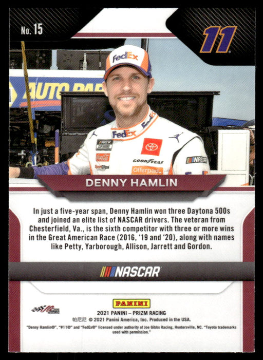 Denny Hamlin 2021 Panini Prizm Racing Base Back of Card