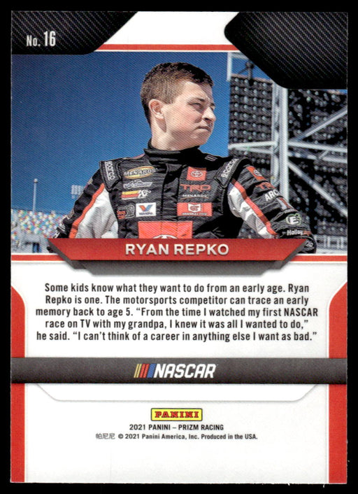 Ryan Repko 2021 Panini Prizm Racing Base Back of Card