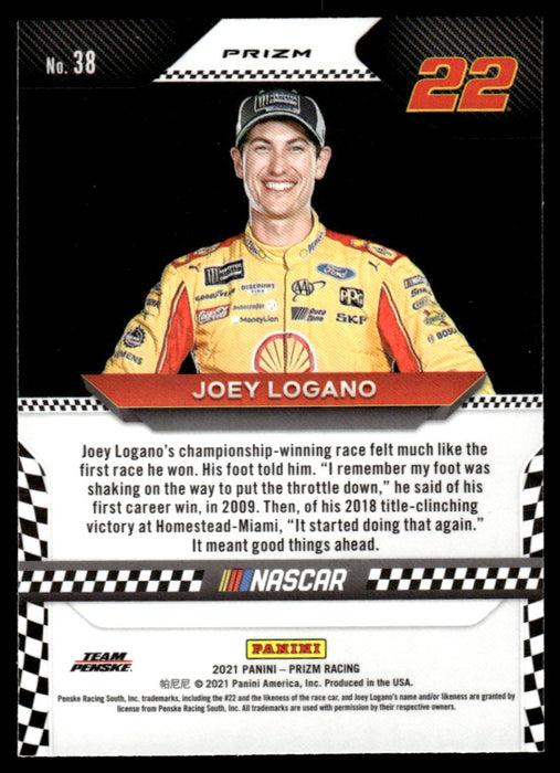 Joey Logano 2021 Panini Prizm Silver Prizm Variaton Back of Card