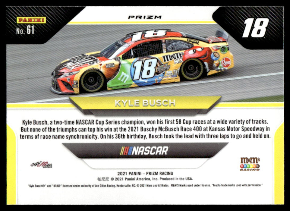 Kyle Busch 2021 Panini Prizm Silver Prizm Wheels Back of Card