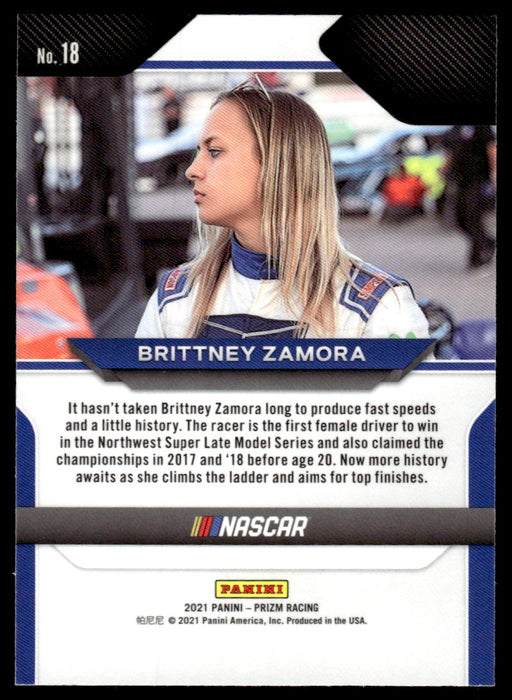 Brittney Zamora 2021 Panini Prizm Racing Base Back of Card