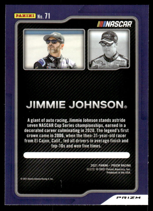 Jimmie Johnson 2021 Panini Prizm Silver Prizm Flashbacks Back of Card