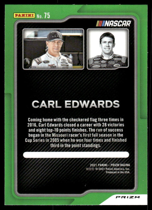 Carl Edwards 2021 Panini Prizm Silver Prizm Flashbacks Back of Card