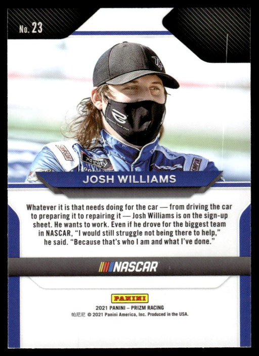 Josh Williams 2021 Panini Prizm Racing Base Back of Card