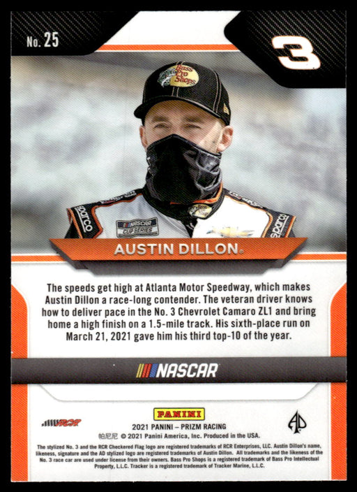 Austin Dillon 2021 Panini Prizm Racing Base Back of Card