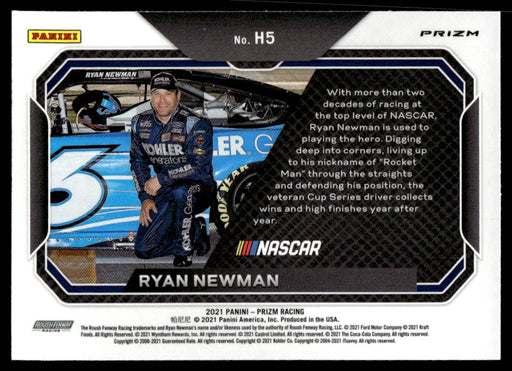 Ryan Newman 2021 Panini Prizm Heros Silver Prizm Back of Card