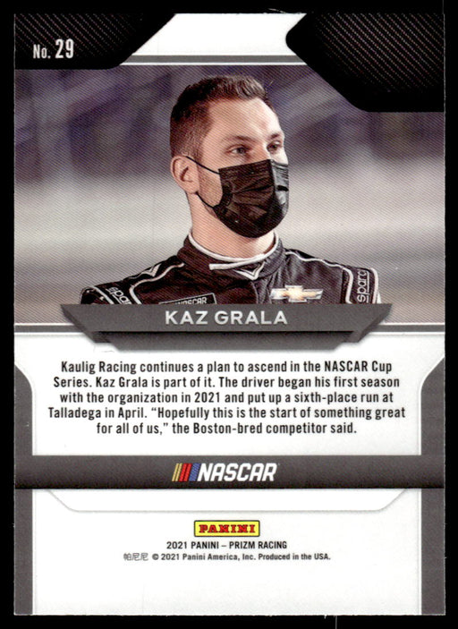 Kaz Grala 2021 Panini Prizm Racing Base Back of Card