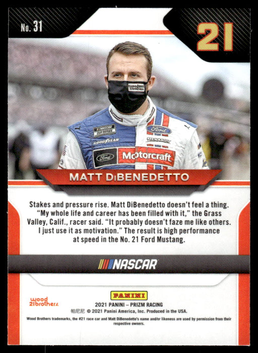 Matt DiBenedetto 2021 Panini Prizm Racing Base Back of Card