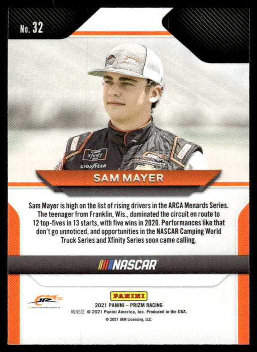 Sam Mayer 2021 Panini Prizm Racing Base Back of Card