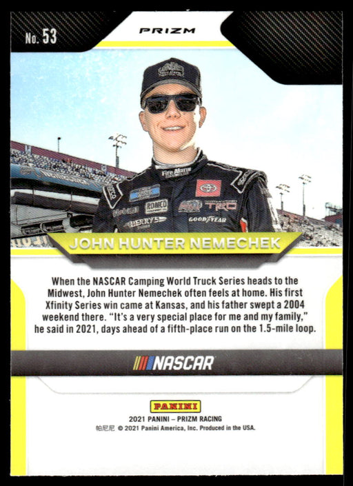 John Hunter Nemechek 2021 Panini Prizm Hyper Red & Blue Back of Card