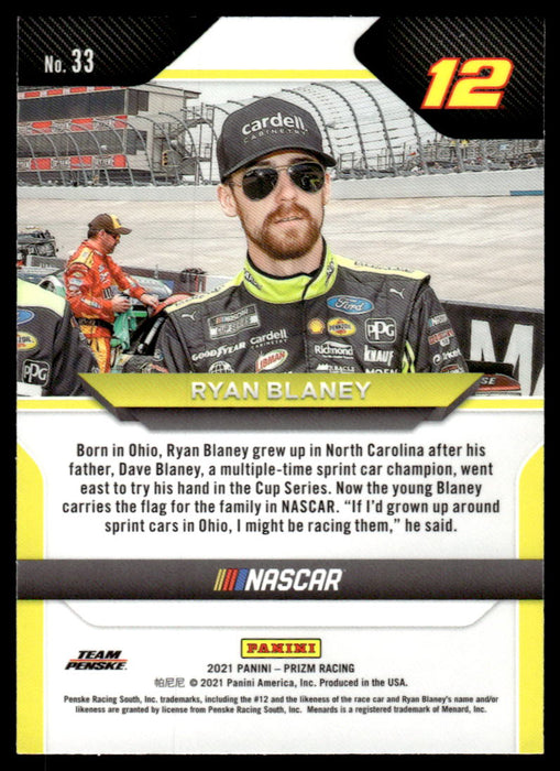 Ryan Blaney 2021 Panini Prizm Racing Base Back of Card