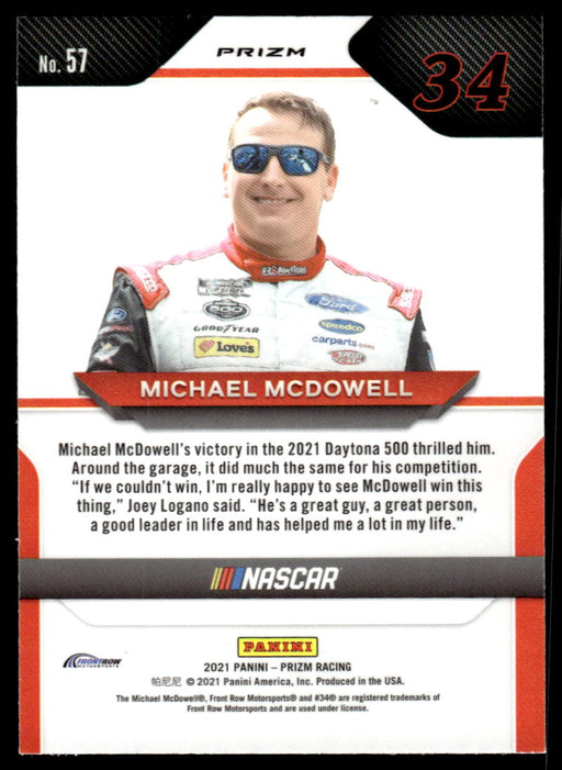 Michael McDowell 2021 Panini Prizm Hyper Red & Blue Back of Card