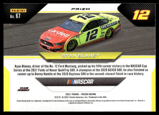 Ryan Blaney 2021 Panini Prizm Hyper Red & Blue Wheels Back of Card