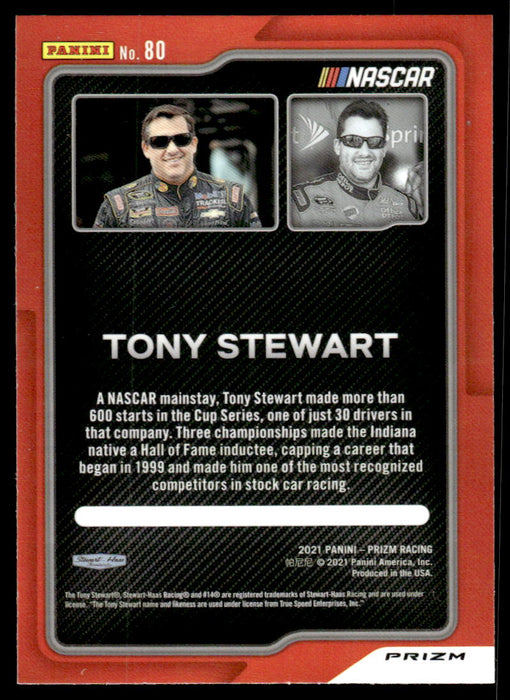 Tony Stewart 2021 Panini Prizm Hyper Red & Blue Flashbacks Back of Card