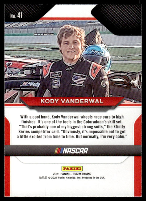 Kody Vanderwal 2021 Panini Prizm Racing Base Back of Card