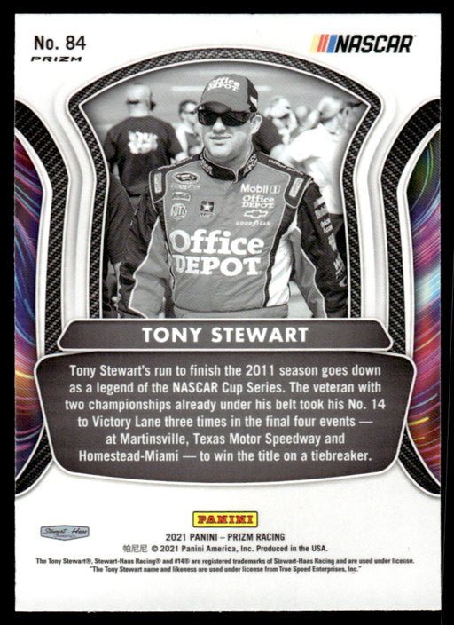 Tony Stewart 2021 Panini Prizm Hyper Red & Blue Legends Back of Card