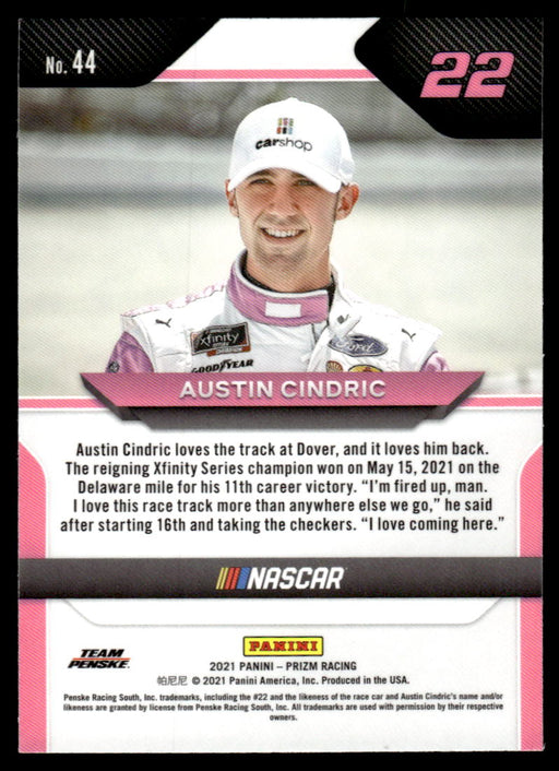 Austin Cindric 2021 Panini Prizm Racing Base Back of Card