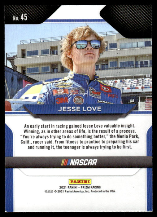 Jesse Love 2021 Panini Prizm Racing Base Back of Card