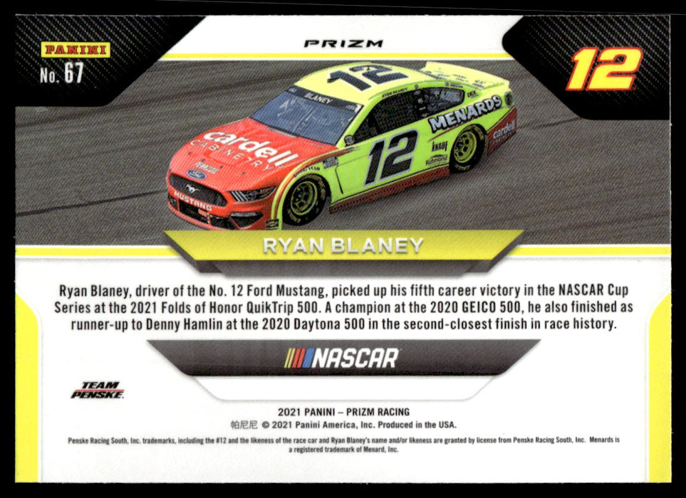 Ryan Blaney 2021 Panini Prizm Red Prizm Wheels Back of Card