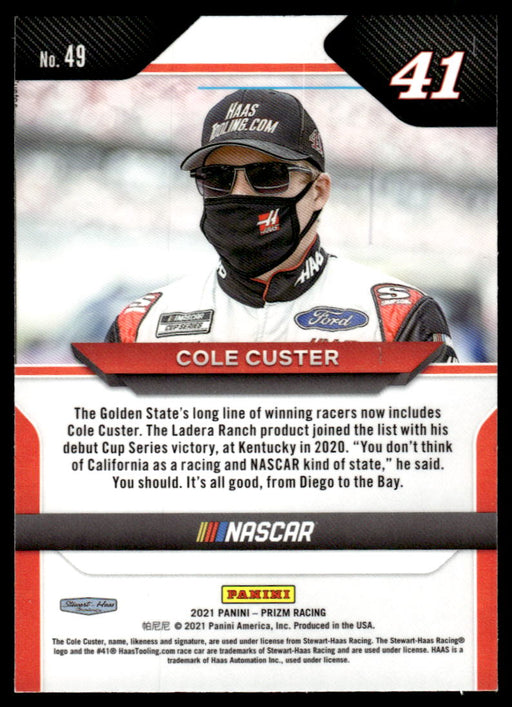 Cole Custer 2021 Panini Prizm Racing Base Back of Card