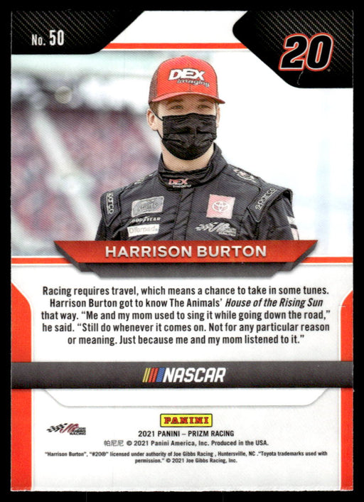 Harrison Burton 2021 Panini Prizm Racing Base Back of Card