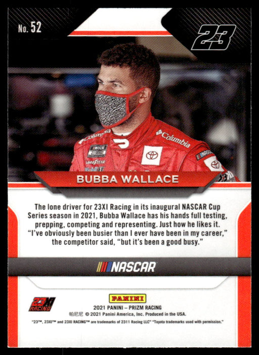 Bubba Wallace 2021 Panini Prizm Racing Base Back of Card