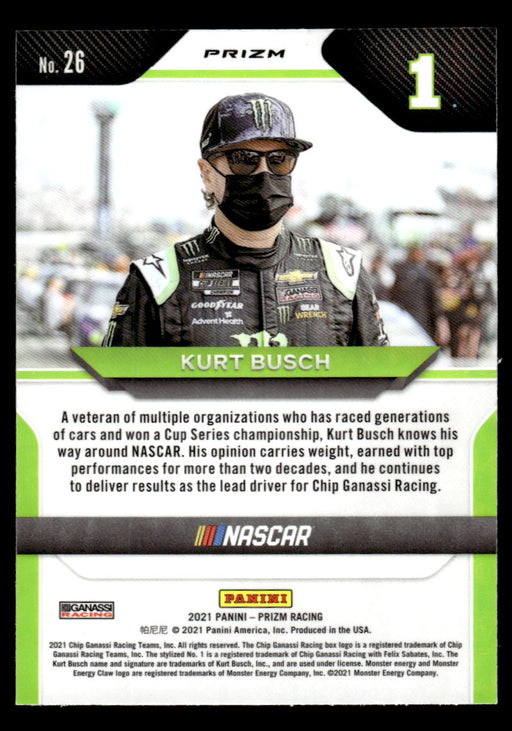 Kurt Busch 2021 Panini Prizm Reactive Green Prizm Back of Card