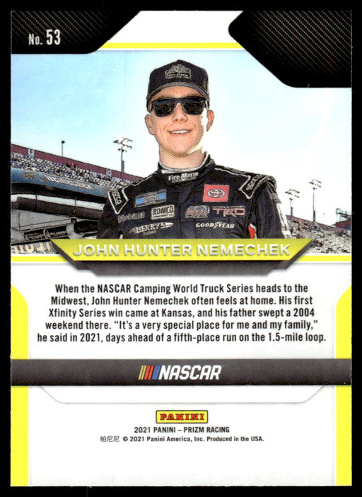 John Hunter Nemechek 2021 Panini Prizm Racing Base Back of Card