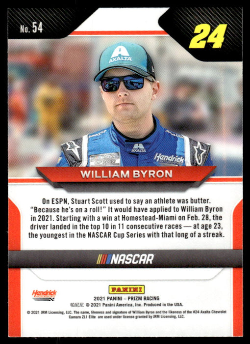 William Byron 2021 Panini Prizm Racing Base Back of Card