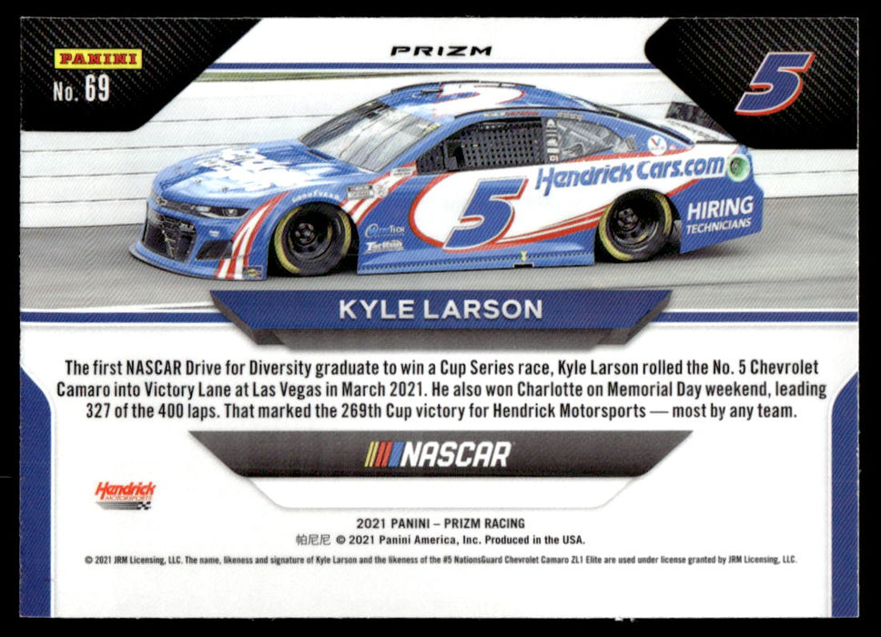 Kyle Larson 2021 Panini Prizm Reactive Green Prizm Back of Card