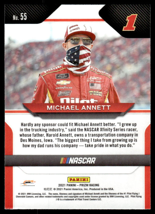 Michael Annett 2021 Panini Prizm Racing Base Back of Card