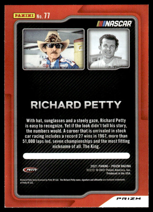 Richard Petty 2021 Panini Prizm Reactive Green Prizm Back of Card