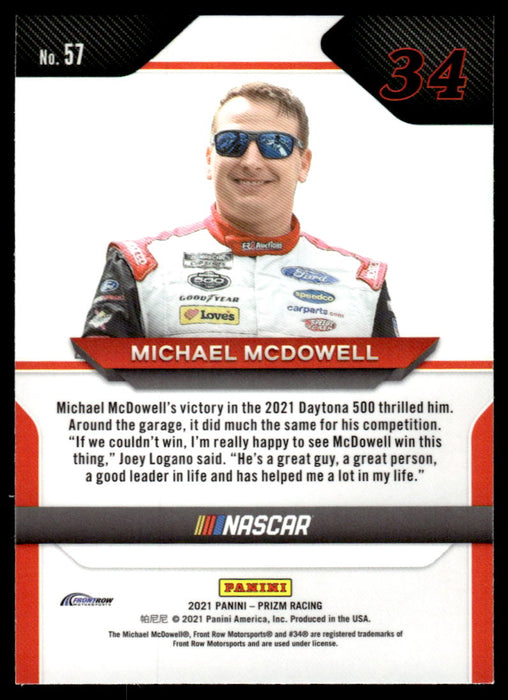 Michael McDowell 2021 Panini Prizm Racing Base Back of Card