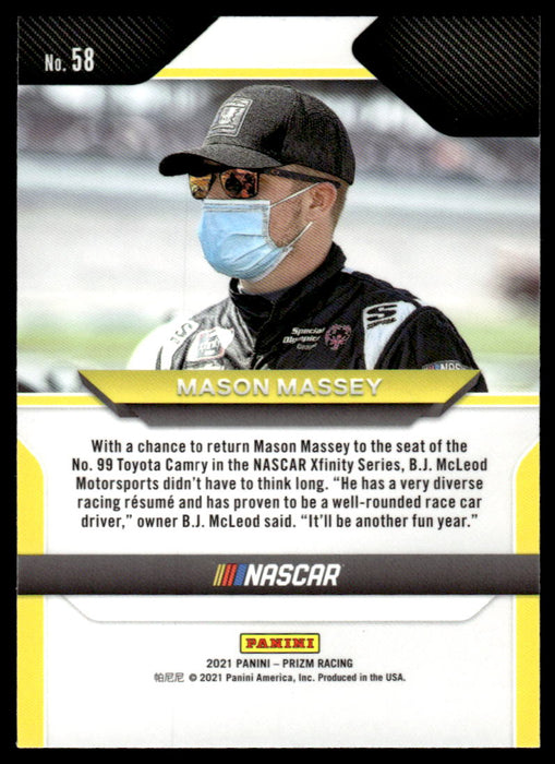 Mason Massey 2021 Panini Prizm Racing Base Back of Card