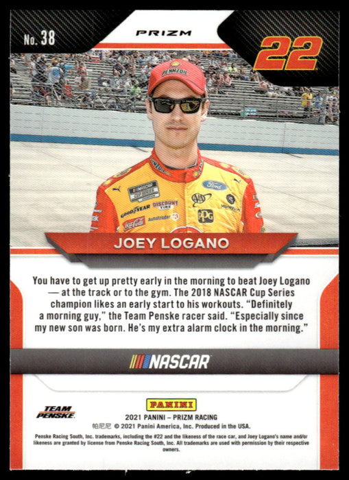 Joey Logano 2021 Panini Prizm Blue Prizm Back of Card