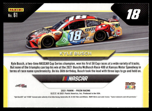 Kyle Busch 2021 Panini Prizm Racing Wheels Back of Card