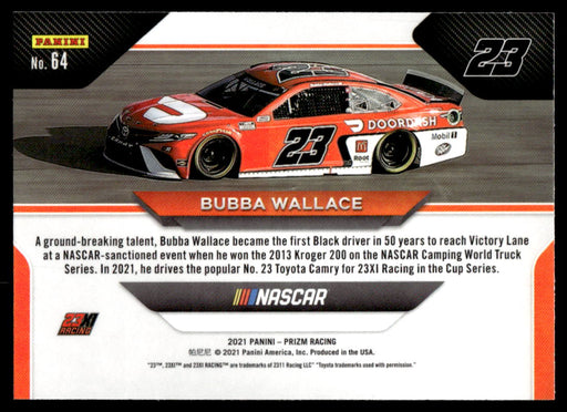 Bubba Wallace 2021 Panini Prizm Racing Wheels Back of Card