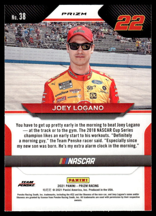 Joey Logano 2021 Panini Prizm Reactive Orange Prizm Back of Card