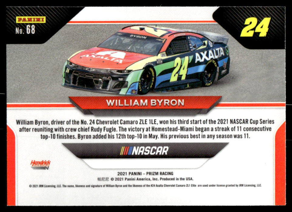 William Byron 2021 Panini Prizm Racing Wheels Back of Card