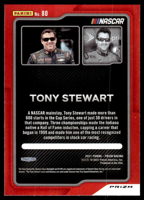 Tony Stewart 2021 Panini Prizm Reactive Orange Prizm Back of Card