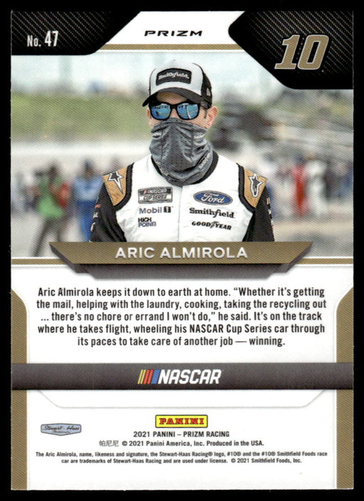 Aric Almirola 2021 Panini Prizm White Sparkle Prizm Back of Card