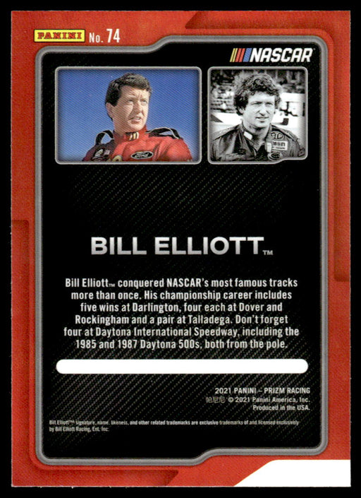 Bill Elliott 2021 Panini Prizm Racing Flashbacks Back of Card