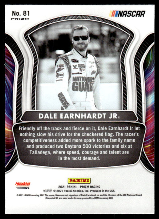 Dale Earnhardt Jr. 2021 Panini Prizm Hyper Blue & Carolina Blue Back of Card