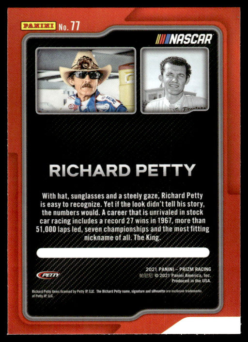 Richard Petty 2021 Panini Prizm Racing Flashbacks Back of Card