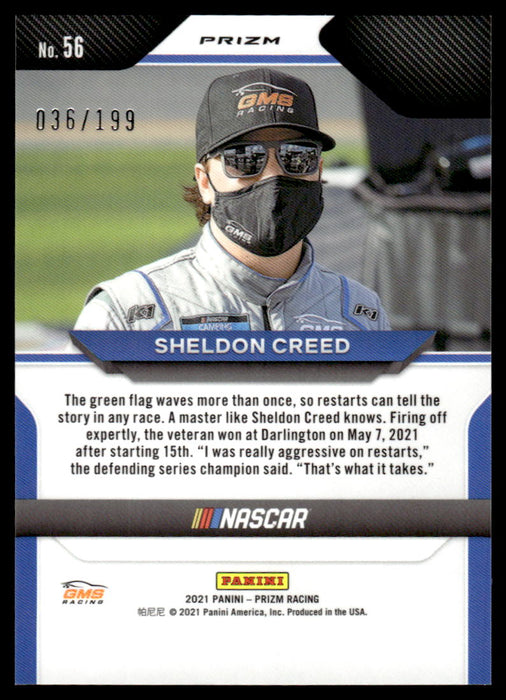 Sheldon Creed 2021 Panini Prizm Purple Velocity Back of Card