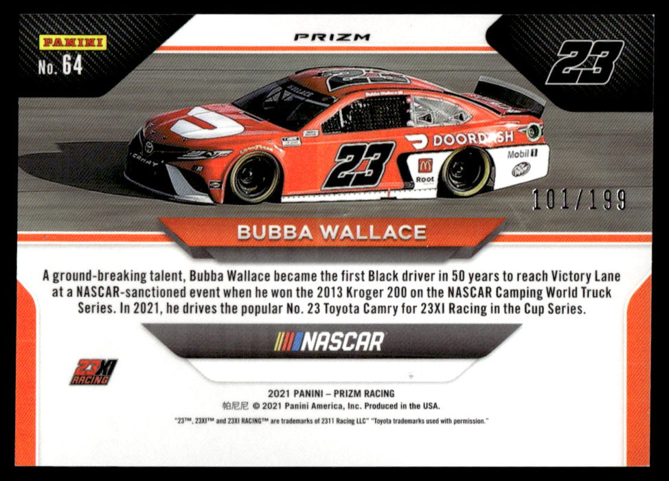 Bubba Wallace 2021 Panini Prizm Purple Velocity Back of Card