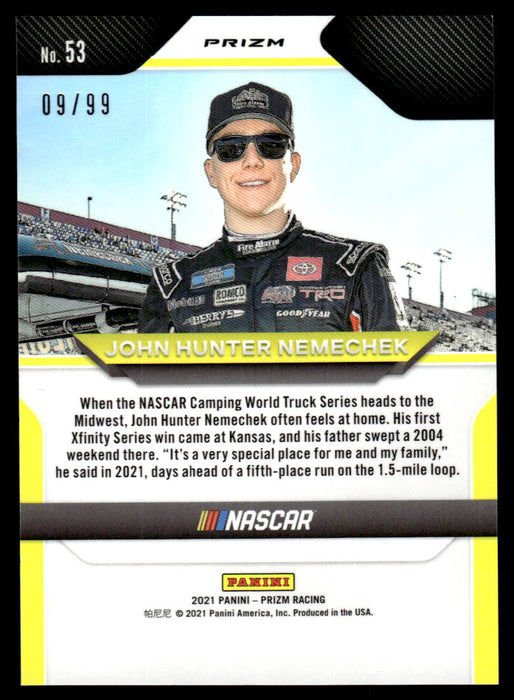 John Hunter Nemechek 2021 Panini Prizm Carolina Blue Scope Back of Card