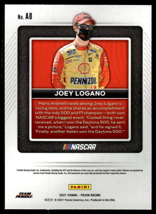 Joey Logano 2021 Panini Prizm Racing Apex Back of Card